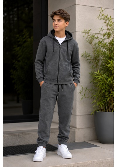 Beniizle Kapüşonlu Unisex Çocuk Eşofman Takımı Antrasit