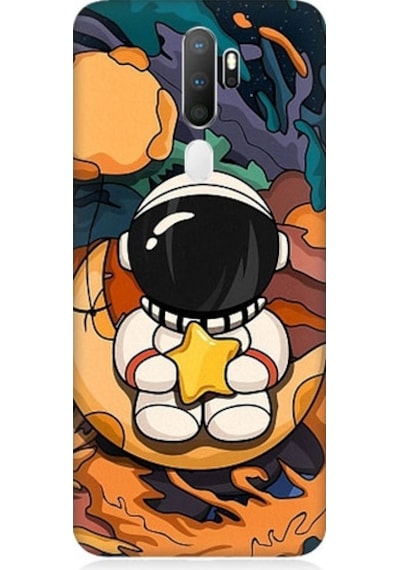 Oppo A5 2020 Uyumlu Astranot Ay Ve Yıldız Desenli Silikon Kılıf