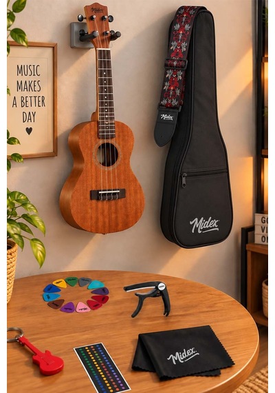 Midex SP-21MC Set Maun Soprano Ukulele (Softcase Tuner Capo Metod Nota Sticker Askı Pena)