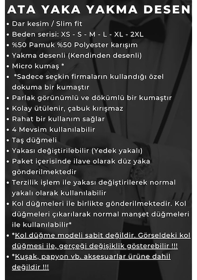 Dicotto Krem Yakma Desenli Siyah Taş Düğmeli Damatlık Ata Yaka Kol Düğmeli Slim Fit Smokin Gömlek - 023 001
