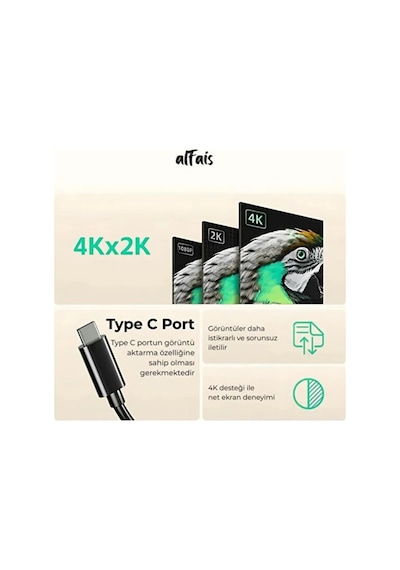 4k 2k Ultra Hd Type C To Hdmı Dönüştürücü Adaptör - Usb-c Tv Monitör Projeksiyon Görüntü Aktarım Kablosu Macbook İpad Samsung Galaxy Huawei Telefon Tablet Uyumlu Çok Fonksiyonlu Çevirici