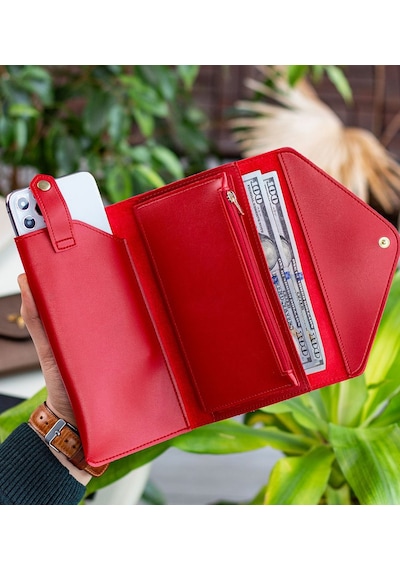 Bk Gift Kişiye Özel İsimli Telefon Ve Bozuk Para Bölmeli Zarf Model Kırmızı Kadın Cüzdanı, Sevgiliye Hediye, Anneye Hediye Renkli Çok Renkli
