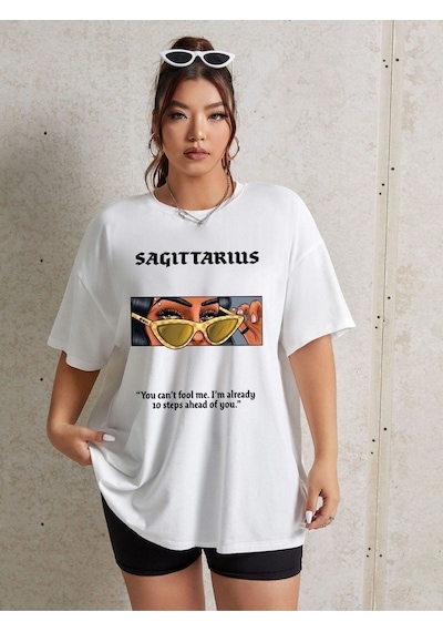 Flood Of Style Kadın Beyaz Sagıttorıus Bisiklet Yaka Tshirt