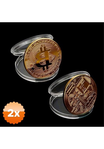 2 Adet Bitcoin Altın Görünümlü Demir Alaşım Kutulu