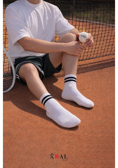 Kral Socks Erkek Kadın 3 Çift Çizgili Kolej Tenis Çorabı Pamuklu Terletmez Çorap Asorti