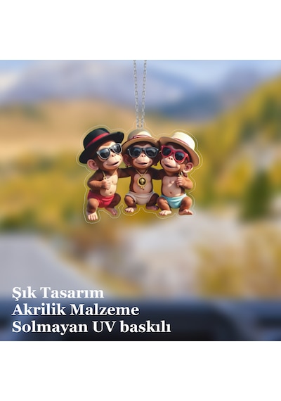 Araba Ayna Süsü, Araba Süsü, Çanta Aksesuarı - Üç Kafadar - Pleksi Malzeme, Uv Baskılı - 006 8x6 Cm