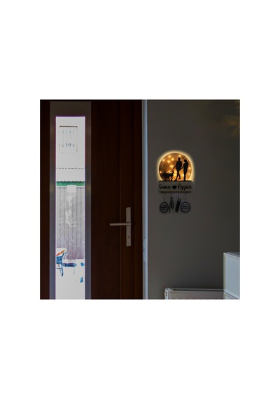 Led Işıklı Pleksi Dolunay Kişiselleştirilebilir Biblo Silvia Köpek Gezdiren Çift Anahtar Askılığı Sarı - 737336706