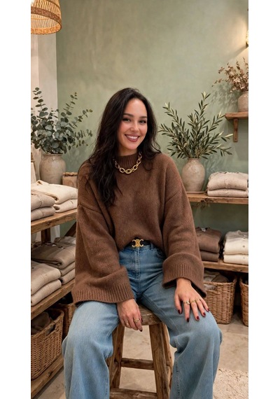 Marka Model Yarasa Kol Crop Kazak Kahverengi
