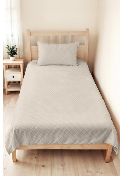Ekru Minimal Genç Odası Tek Kişilik Pike Takımı - Bej Kapitone 160x220 Cm Mevsimlik Yatak Örtüsü Perde Kumtaşı Kuşağı