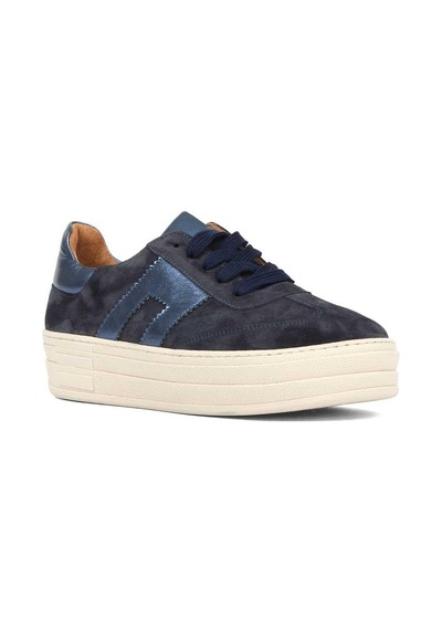 Kadın Lacivert Bağcıklı Kalın Tabanlı Süet Deri Sneaker