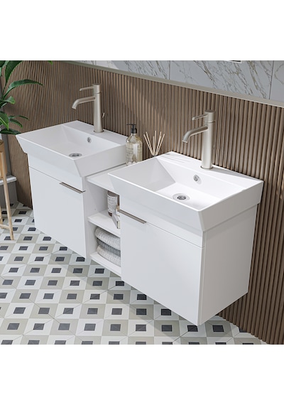 Likya 2 Kapaklı Ve Açık Raflı Mdflam 2 Lavabolu 120 Cm Banyo Dlp