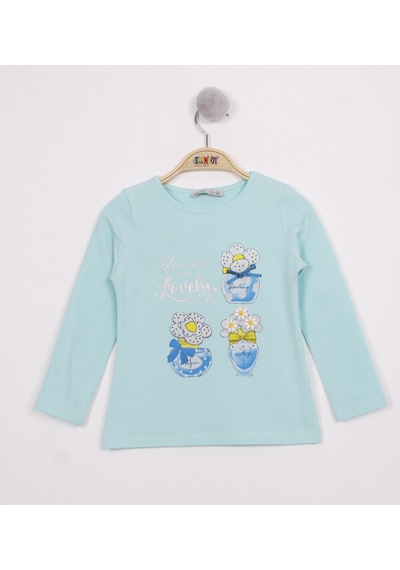 Toontoy Kids Toontoy Kız Çocuk Papatya Vazo Baskılı T-shirt Su Yeşili