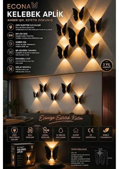 Modern Led,kelebek Aplik - Modern Duvar Lambası Dekoratif Led Aydınlatma Modern Duvar Aplik,şık Duvar Aydınlatması Sarı