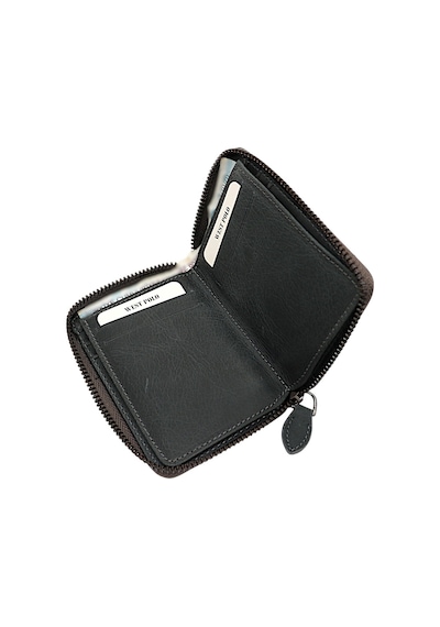 Westpolo Hakiki Eskitme Deri Kağıt Para Ve Bol Kart Bölmeli Fermuarlı Unisex Cüzdan - Gri Gri