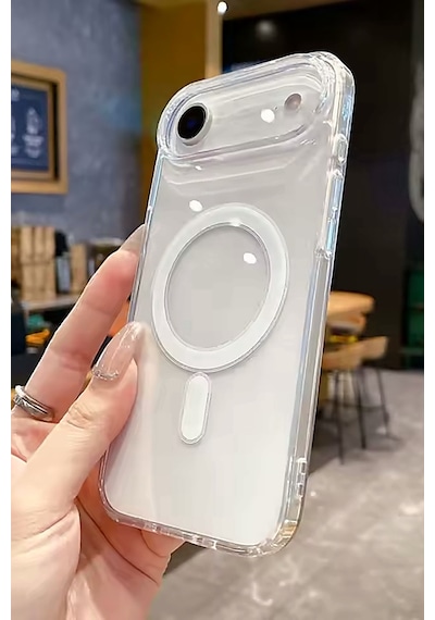 Fibaks iPhone 17 Air Uyumlu Kılıf Magsafe Wireless Kablosuz Şarj Destekli Kamera Korumalı Şeffaf Darbe Emici Kapak