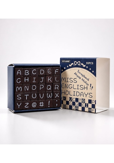 Ahşap Harf Scrapbook Mühür Seti 1set 30 Mühür Genel