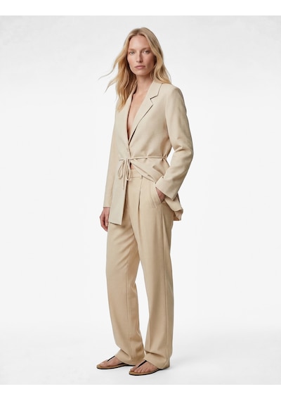 Koton Viskon Kumaş Uzun Kollu Düğmeli Beli Bağcıklı Blazer Ceket Bej 6sak50025pw Ekru