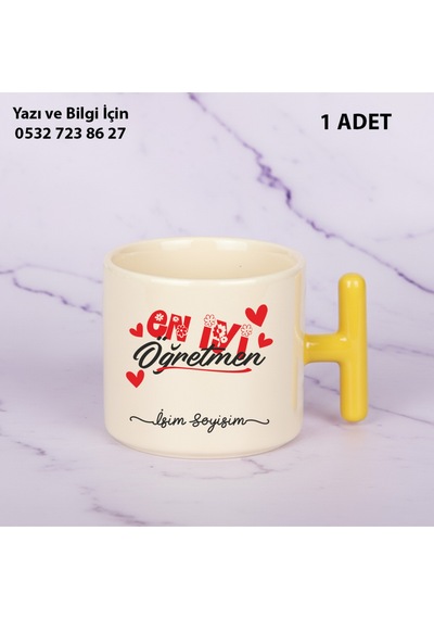 Kişiye Özel İsim Yazılır En İyi Öğretmen T Kupa Bardak Öğretmenler Günü Hediyesişık Görünümlü Hediye Sarı