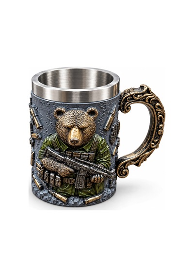 5 Adet 3d Kabartmalı Avcı Temalı Kupa Bardak Paslanmaz Çelik Mug Cup, İçecek Servisi İçin 13x10 Cm, Kabartma Tasarım