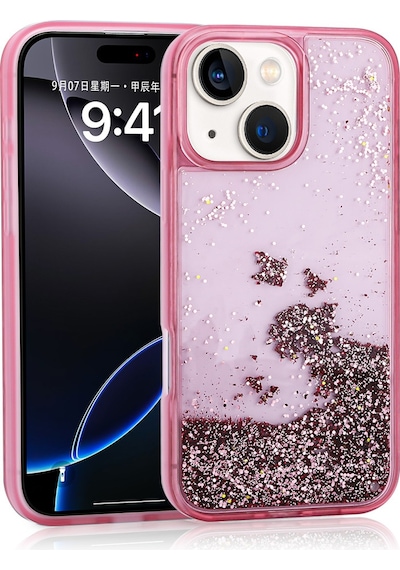 Apple Uyumlu iPhone 15 Kılıf Sıvılı Simli Şeffaf Arka Yüzey Zore Keto Silikon Kapak-pembe Pembe Pembe
