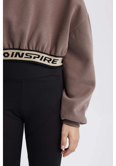 DeFacto Kız Çocuk Crop Bisiklet YakaBaskılı İçi Yumuşak Tüylü Kalın Sweatshirt D6186A824WNBN570