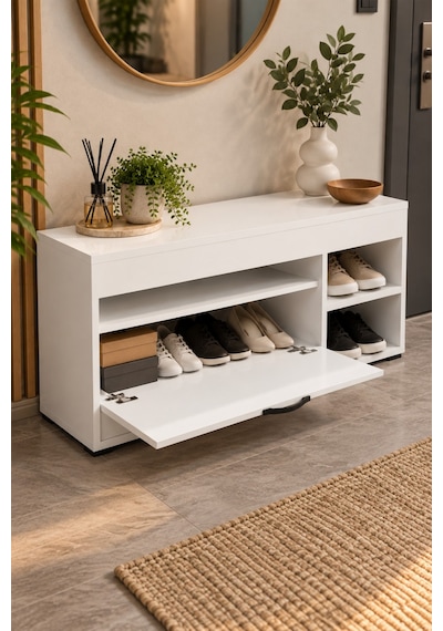Sulorahome Beyaz Ayakkabılık Dolabı 90 Cm
