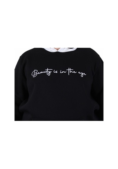 Moc Grande Mocgrande Büyük Beden Kapüşonlu 3ip Sweat Beauty 25714 Sıyah Siyah