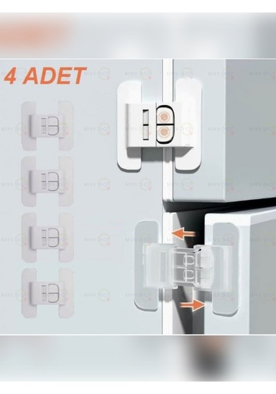 Mainshop 4 Adet Buzdolabı, Çekmece Ve Dolap Kapağı Çocuk Kilidi M-360 Beyaz