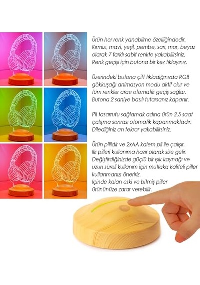 Hediyesi Kulaklık Şeklinde Kişiye Özel 3d Led Lamba