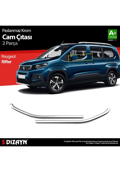 S-dizayn Peugeot Rifter Krom Cam Çıtası 2 Prç. 2019 Üzeri A+ Kalite