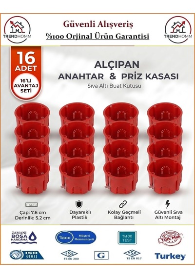 Trendhomm Alçıpan Anahtar Priz Kasası - 16 Adet