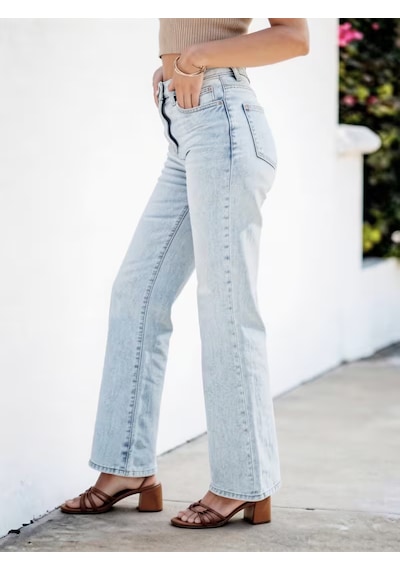 Layal My Beauty Melody Kadın Jeans Wide Leg Rahat Yüksek Bel Salaş Bol Paça Jean Palazzo Denim Kot Pantolon Açık  Mavi