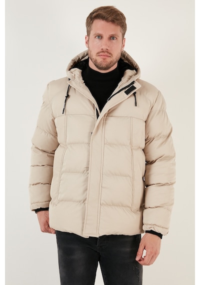 Buratti Fermuarlı Cepli Slim Fit Kapüşonlu Şişme Erkek Mont 5711050 Taş