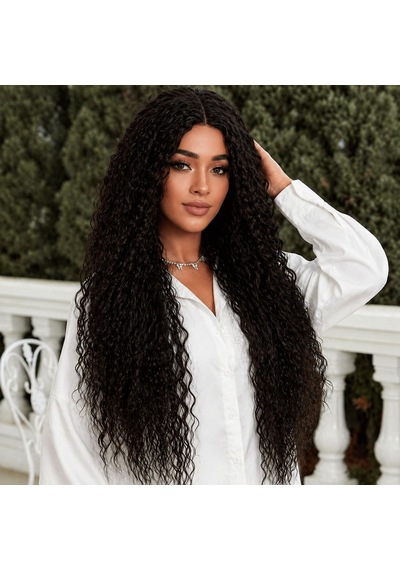 Afro Dalga Fiber Sentetik Tül Peruk - Koyu Kestane Çok Renkli