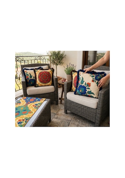 Vintage Saçaklı 4 Lü Saçaklı Kırlent Kılıfı 45x45 Cm Kombin Set 45 x 45