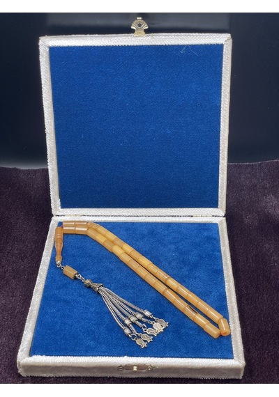 Alpaka Lale Uçlu Kesme Bal Sarısı Sıkma Kehribar Tesbih 7x11 Mm Sarı