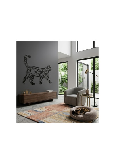 Geometrik Kedi Metal Duvar Tablosu - Metal Duvar Sanatı - Yosun Yeşili - 30 X 30 Cm Yeşil