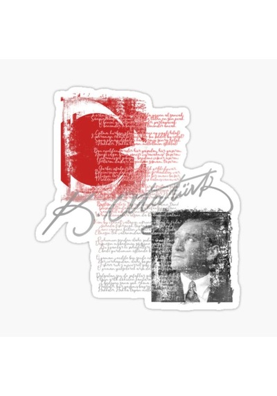 Atatürk Ve Istiklal Marşı Sticker Yapıştırması Renkli 20 Cm