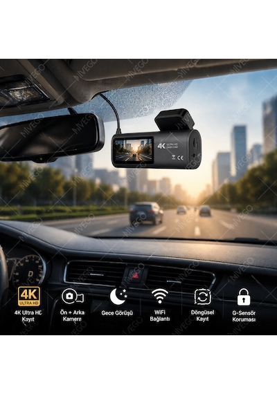 Nvg D28 Uhd Çift Lens Araç Kamerası 4k Ön 1440p Arka Gece Görüş Wifi 256gb Destekli Dashcam