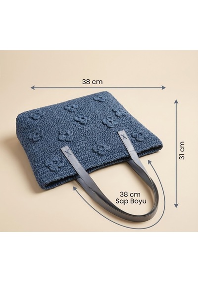 Myballistore Kağıt İpten El Örgüsü Mavi Çiçekli Çanta