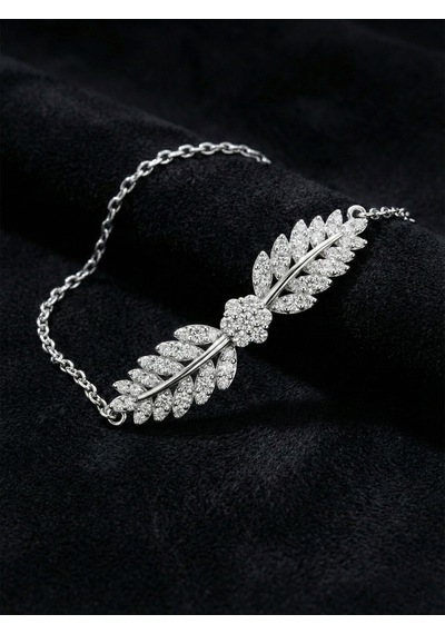Roza Silver 925 Ayar Rodyum Zirkon Taşlı Yaprak Motifli Işıltılı Gümüş Bileklik Rzb10089 Gümüş