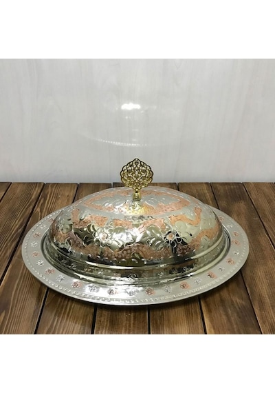 35 Cm Çift Renkli İşlemeli Bakır Kayık Sahan Gümüş