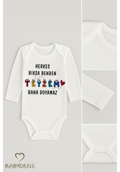 Babyden's Herkes Bıksa Benden Teyzem Bana Doyamaz Yazılı Uzun Kollu Bebek Zıbını Unisex Çıtçıtlı Body Beyaz