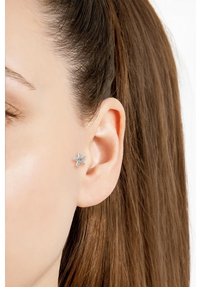 Yıldız Figürlü Zirkon Taşlı Gümüş Tragus Helix Piercing Parlak Ve Zarif Çok Renkli