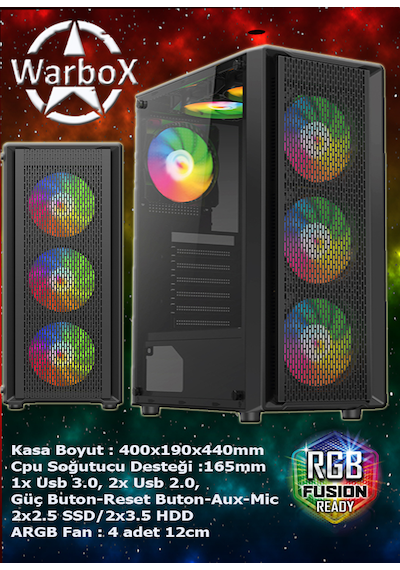 Warbox Lazer i5-6500 16 GB 256 GB + 250 GB HDD 4 GB R7240 22" W10P Masaüstü Oyuncu Bilgisayarı
