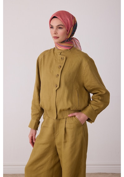 Belli Geometrik Desen %100 Twill İpek Eşarp Be23 Pembe-sarı