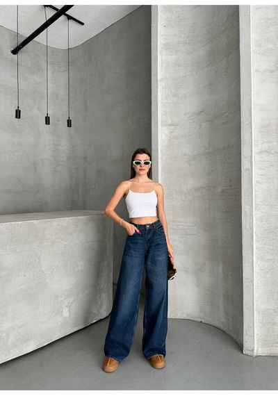 Zdnjeans .yeni Sezon Mom Kesim Kot Pantolon Koyu Mavi