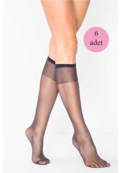 2as 6 Adet Kadın Diz Altı Parlak Fit 15 Denye Çorap Siyah 113 Safran