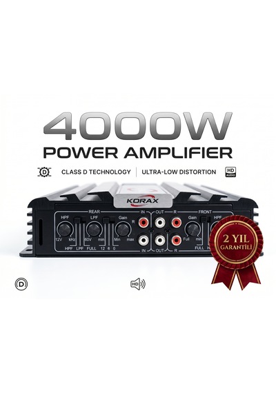 Korax Kx-ab-460 4 Kanal Oto Amfi - 4000w Max, 60wx4 Rms, Köprülenebilir Ab Sınıfı Araç Amplifikatörü,