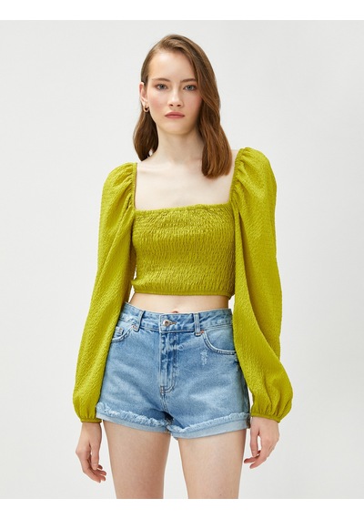 Koton Crop Bluz Gipeli Balon Kol Kare Yaka Yeşil 3sak60064cw Yeşil Koton Crop Bluz Gipeli Balon Kol Kare Yaka Yeşil 3sak60064cw Yeşil